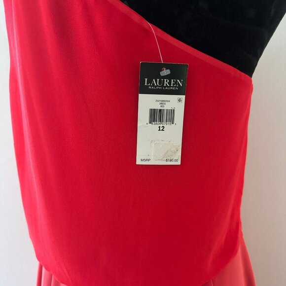 Lauren Ralph Lauren Women's 12 NWT Black Label One Shoulder Red Elegant Dress - Picture 8 of 8